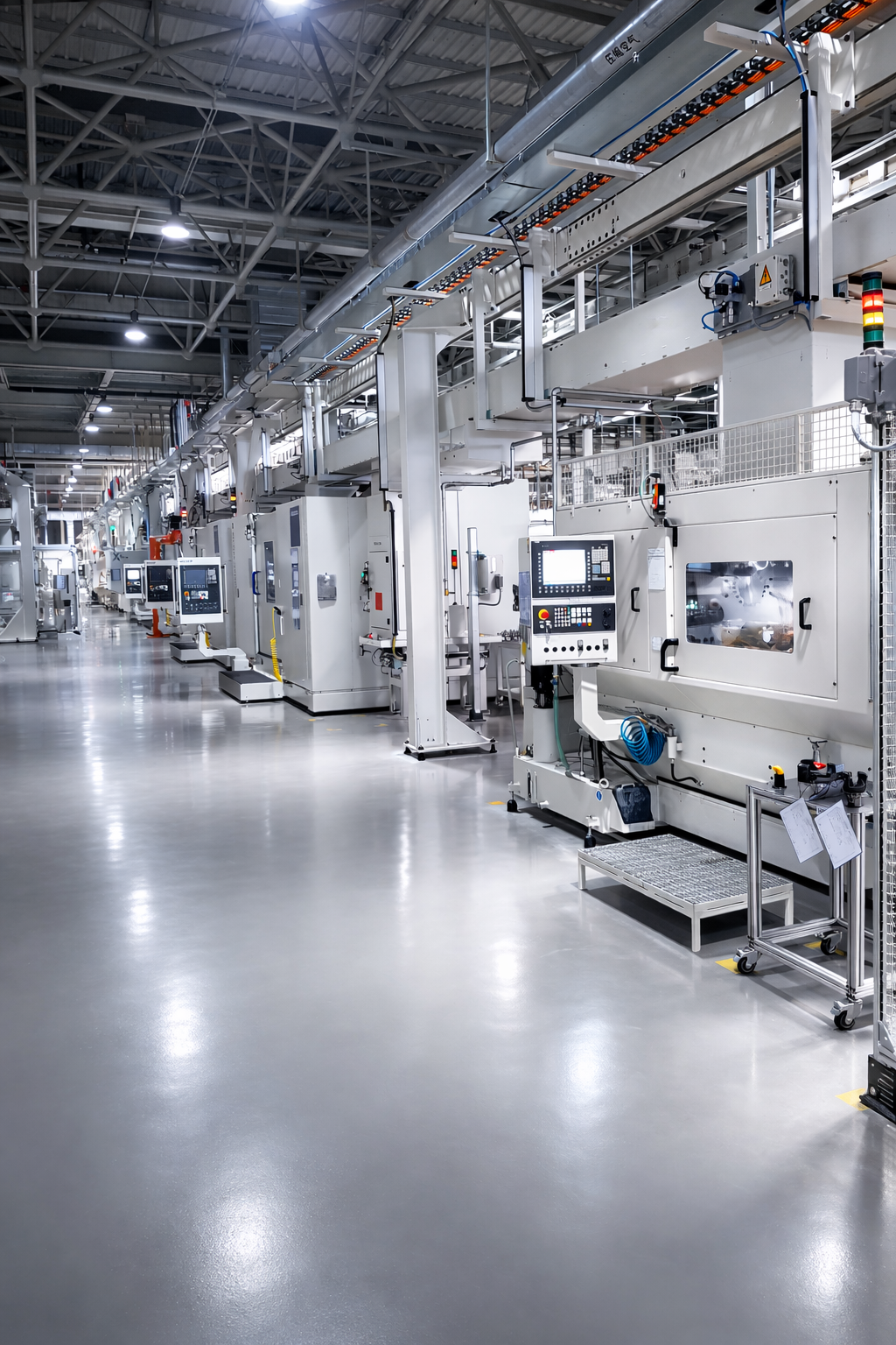 Industrielle CNC Produktionslinie in einer modernen Fertigungshalle